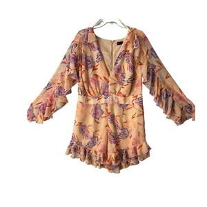 Fashion To Figure Peach Floral Ruffle Romper - XL